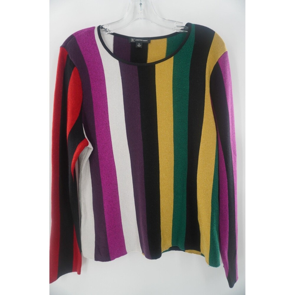 INC Metallic Striped Sweater Multicolor Sparkle Knit Crewneck Pullover Size XL